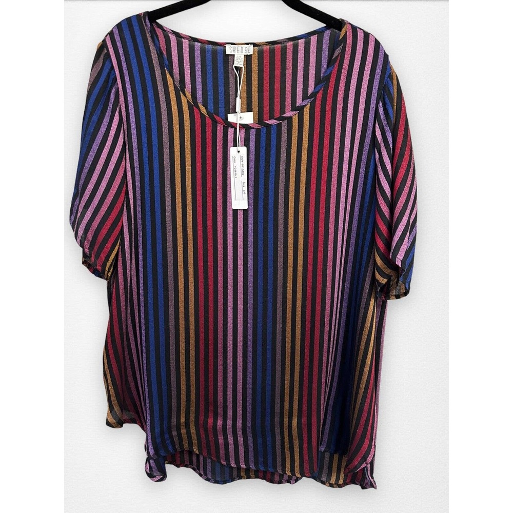 Spense Multicolor Striped Blouse Large Top Disco Indie Core 70's Short Sleeve